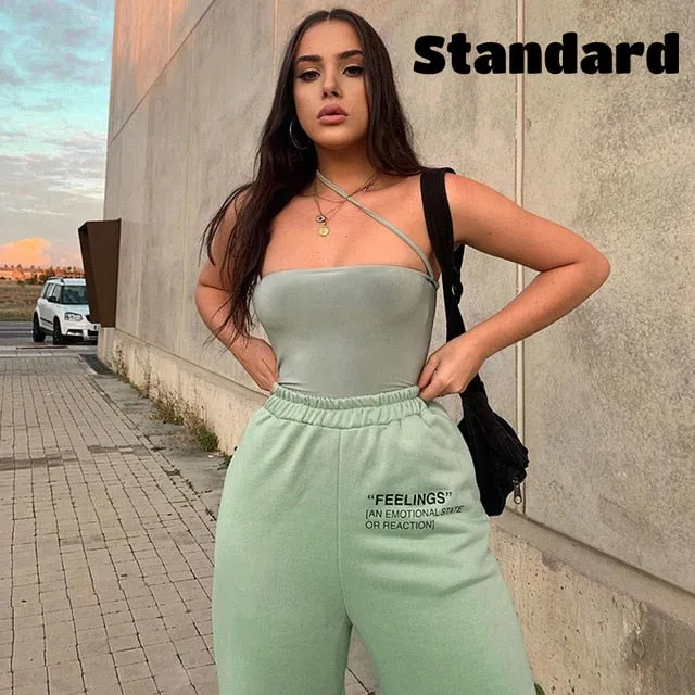 2021 Sexy High Waist Loose Fleece Sweatpants With Pockets Korean Style Size L