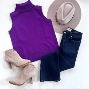 Ankf4005 Purple Sleeveless Turtleneck