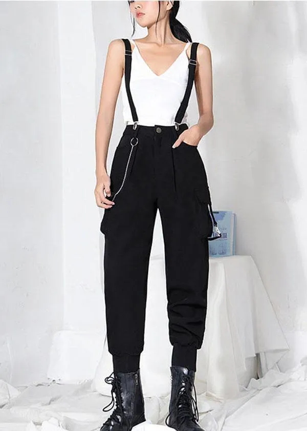 Art Black High Waist Pockets Carpenter Pants