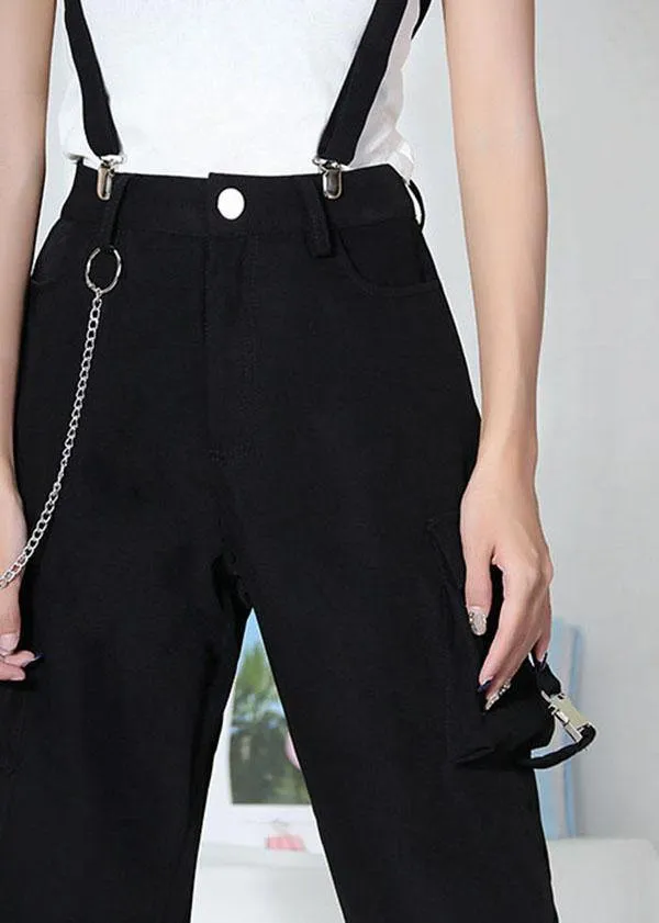 Art Black High Waist Pockets Carpenter Pants