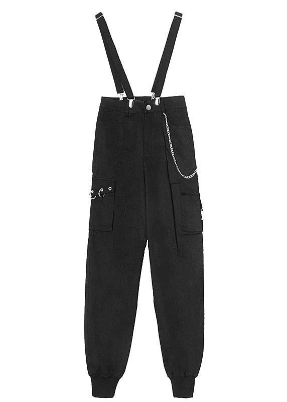 Art Black High Waist Pockets Carpenter Pants