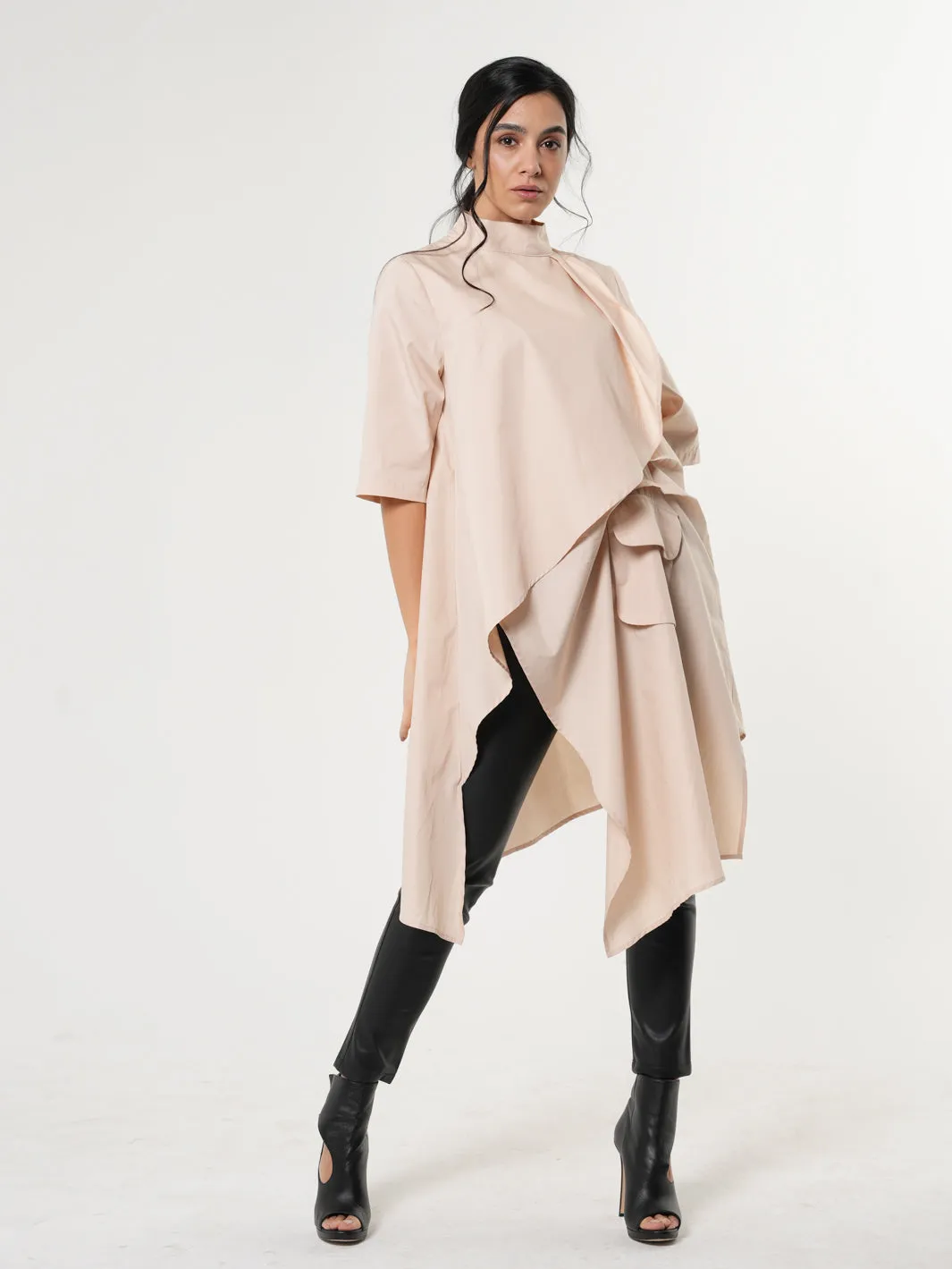 Asymmetric Tunic Shirt In Beige