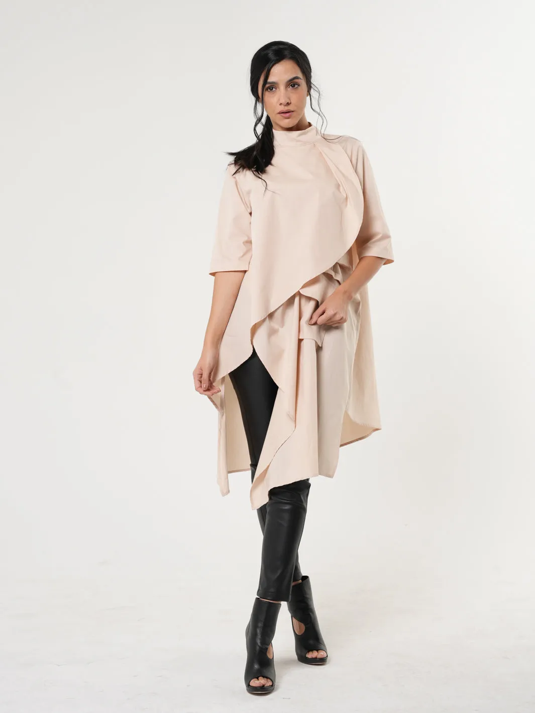 Asymmetric Tunic Shirt In Beige