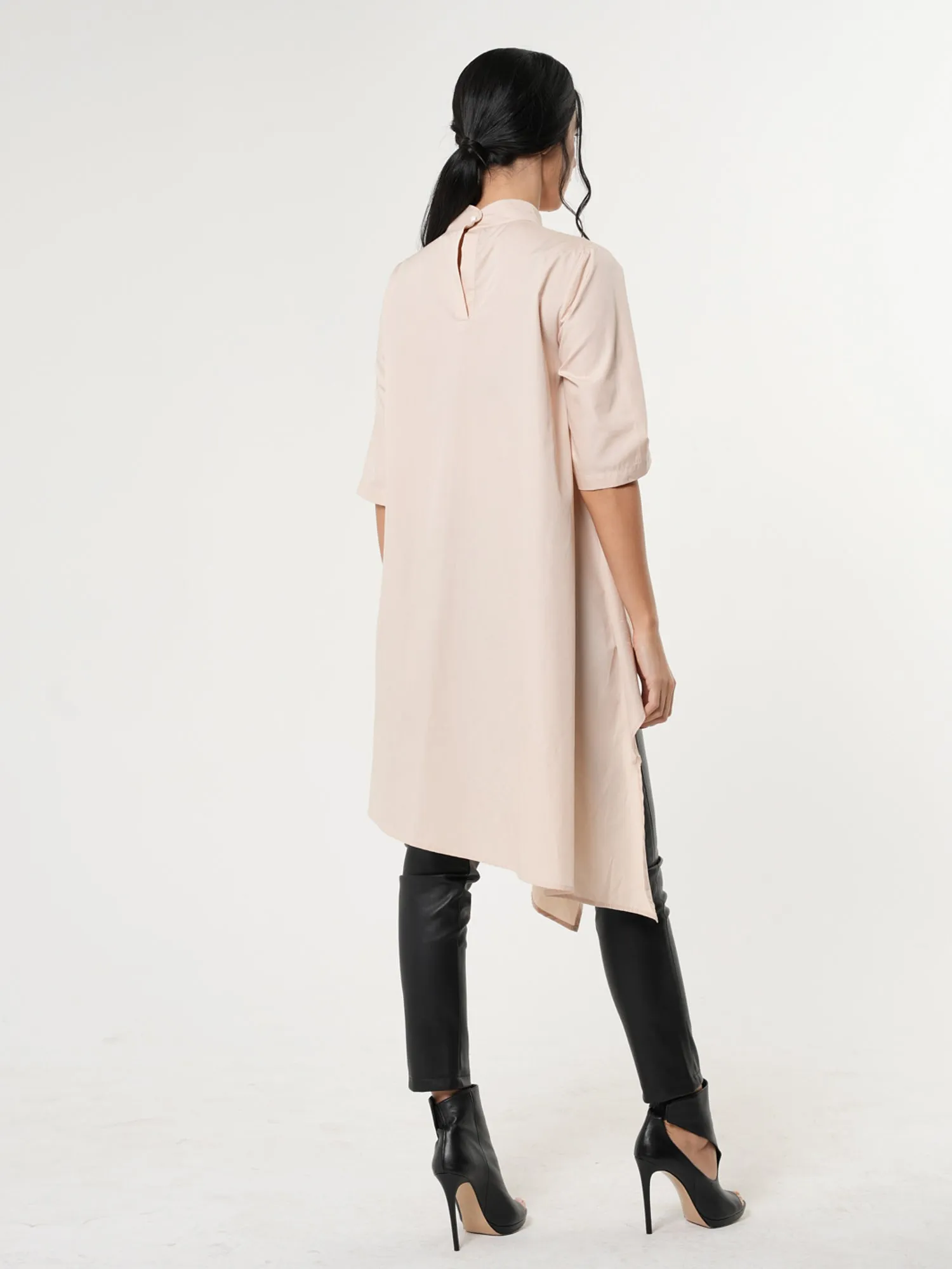 Asymmetric Tunic Shirt In Beige