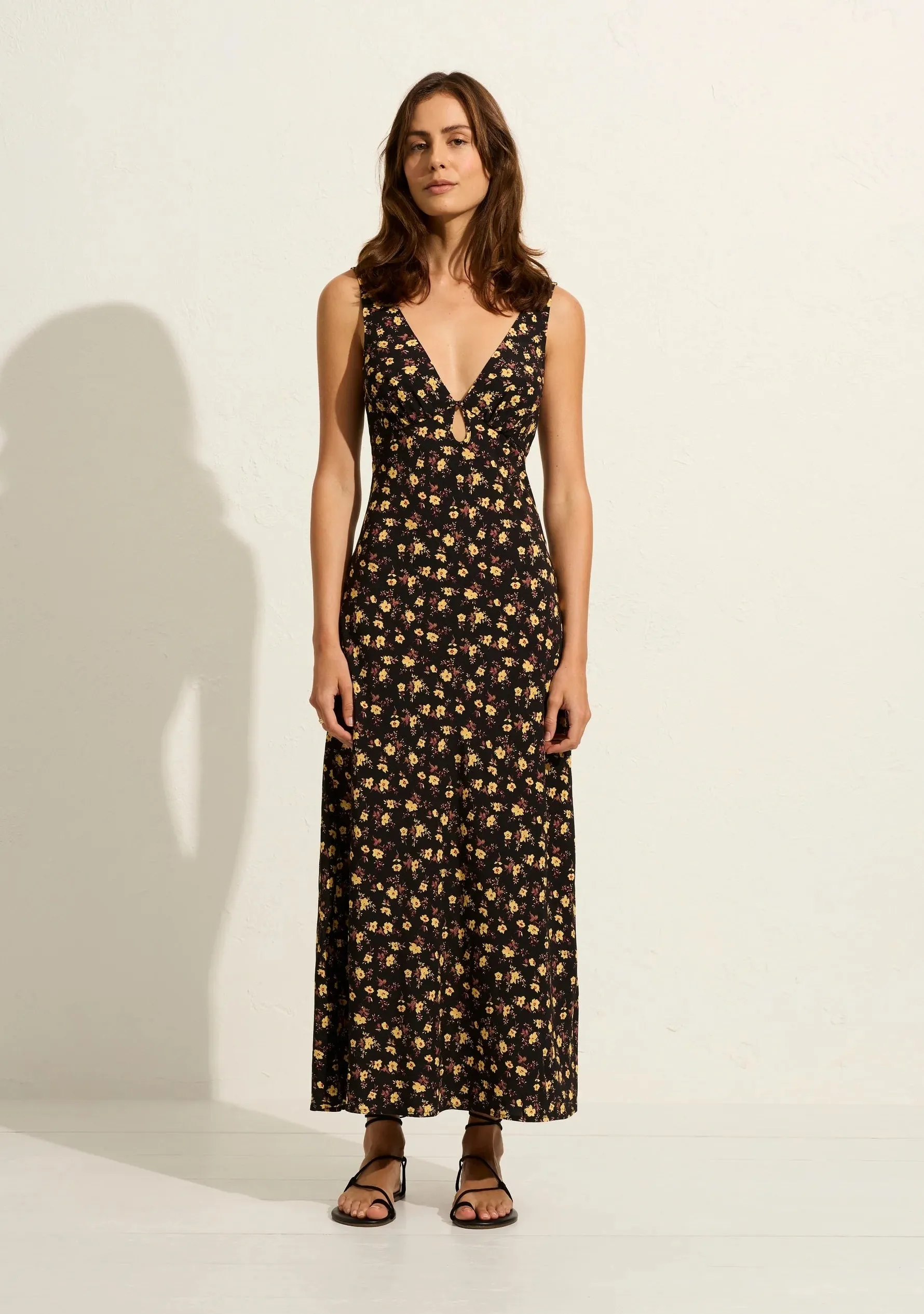 AUGUSTE THE LABEL Womens Iona Midi Dress - Black Eloise Ditsy Floral