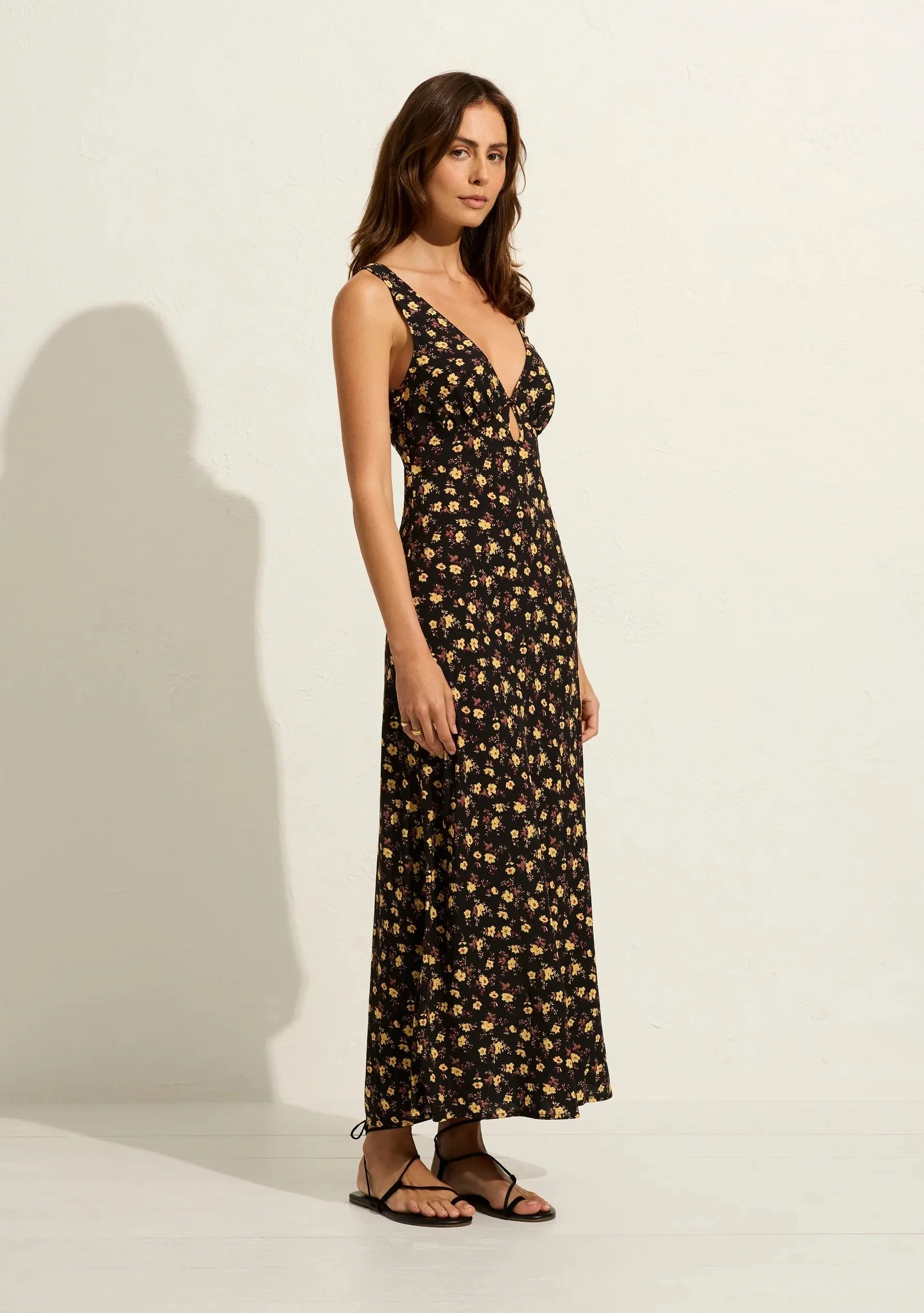 AUGUSTE THE LABEL Womens Iona Midi Dress - Black Eloise Ditsy Floral