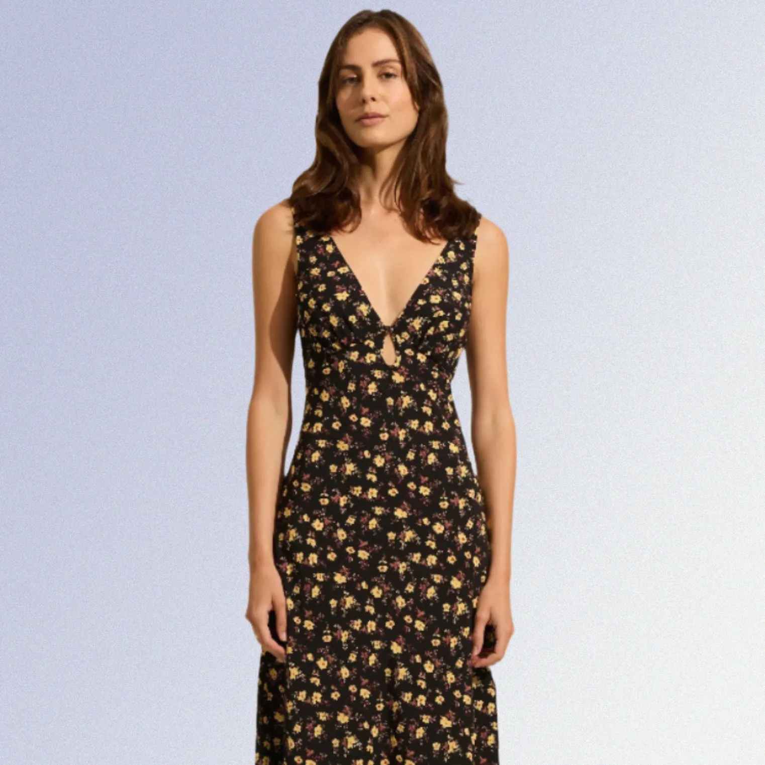 AUGUSTE THE LABEL Womens Iona Midi Dress - Black Eloise Ditsy Floral