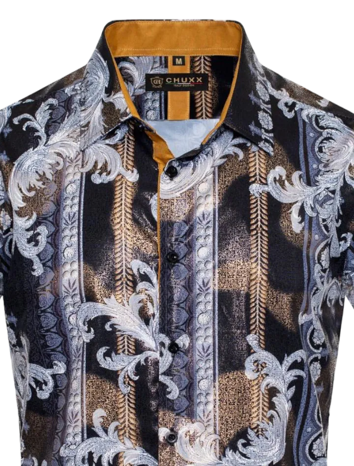 Black and Gold Multi Color Men's Short Sleeve Shirt Graphic Fashion Design