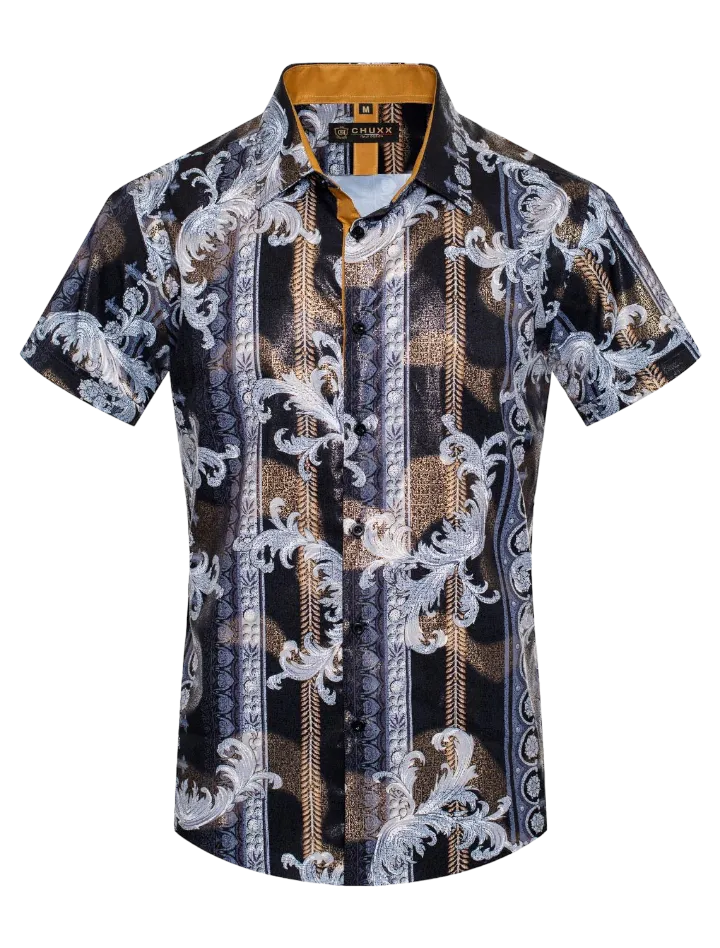 Black and Gold Multi Color Men's Short Sleeve Shirt Graphic Fashion Design