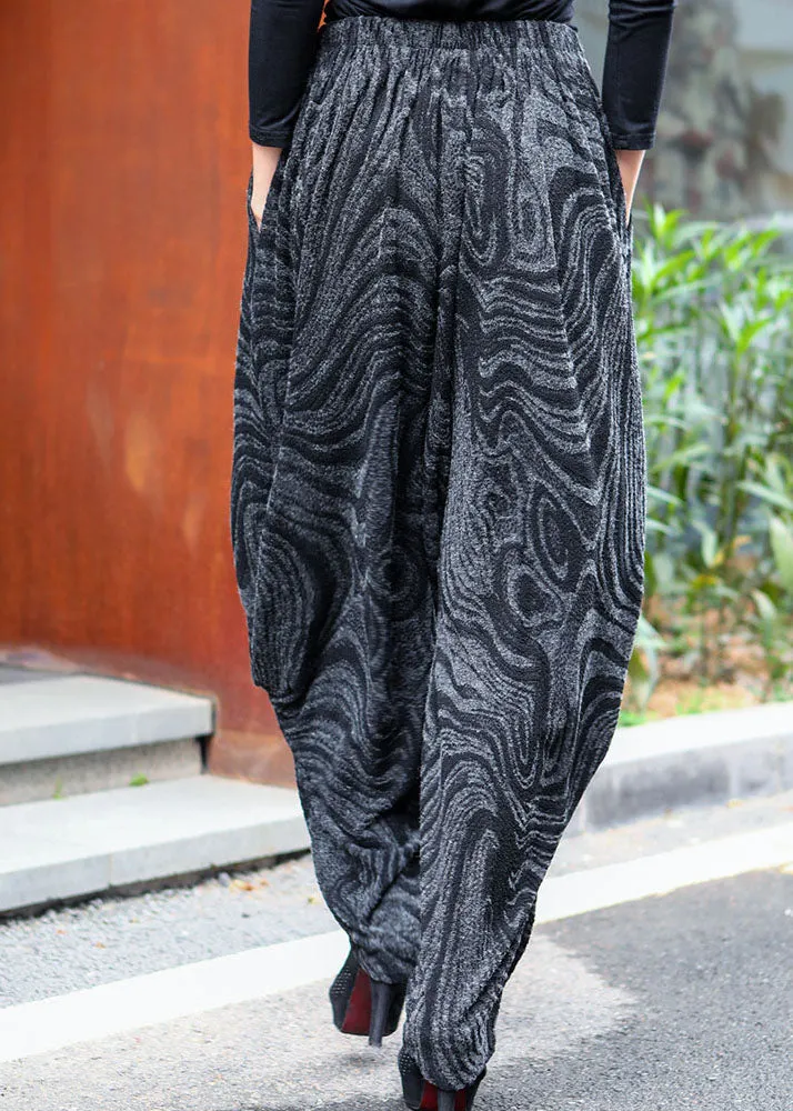 Black Grey High Waist Thick Harem Winter Pants