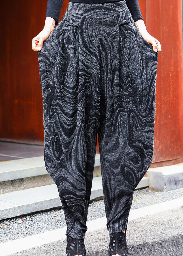 Black Grey High Waist Thick Harem Winter Pants