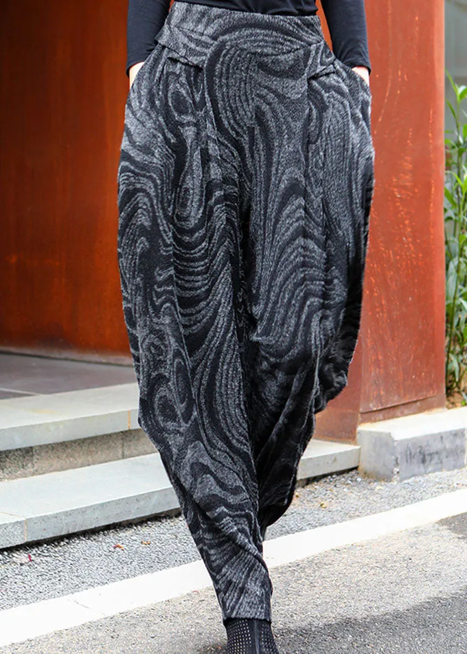 Black Grey High Waist Thick Harem Winter Pants