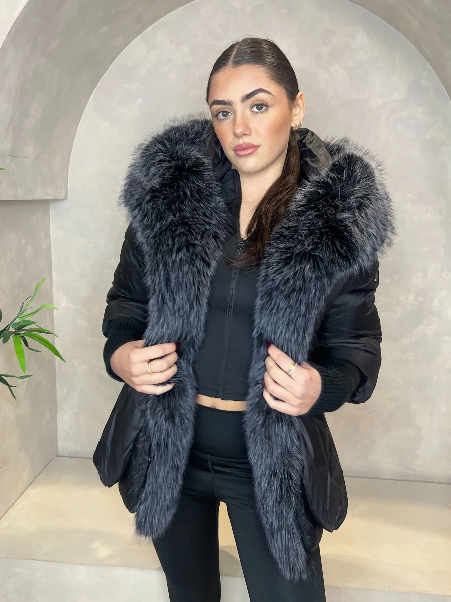 Black Premium Faux Fur Trim Coat