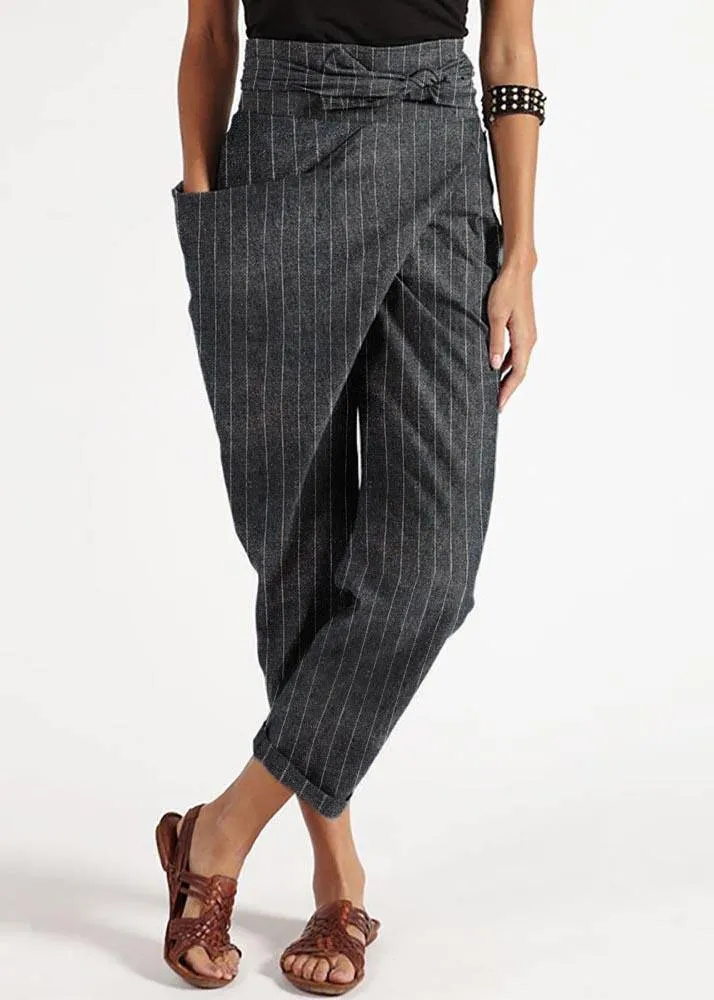 Bohemian Grey Striped High Waist Cotton Harem Pants Summer