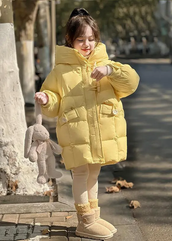 Brief Yellow Patchwork Button Kids Hooded Parkas Winter WL024