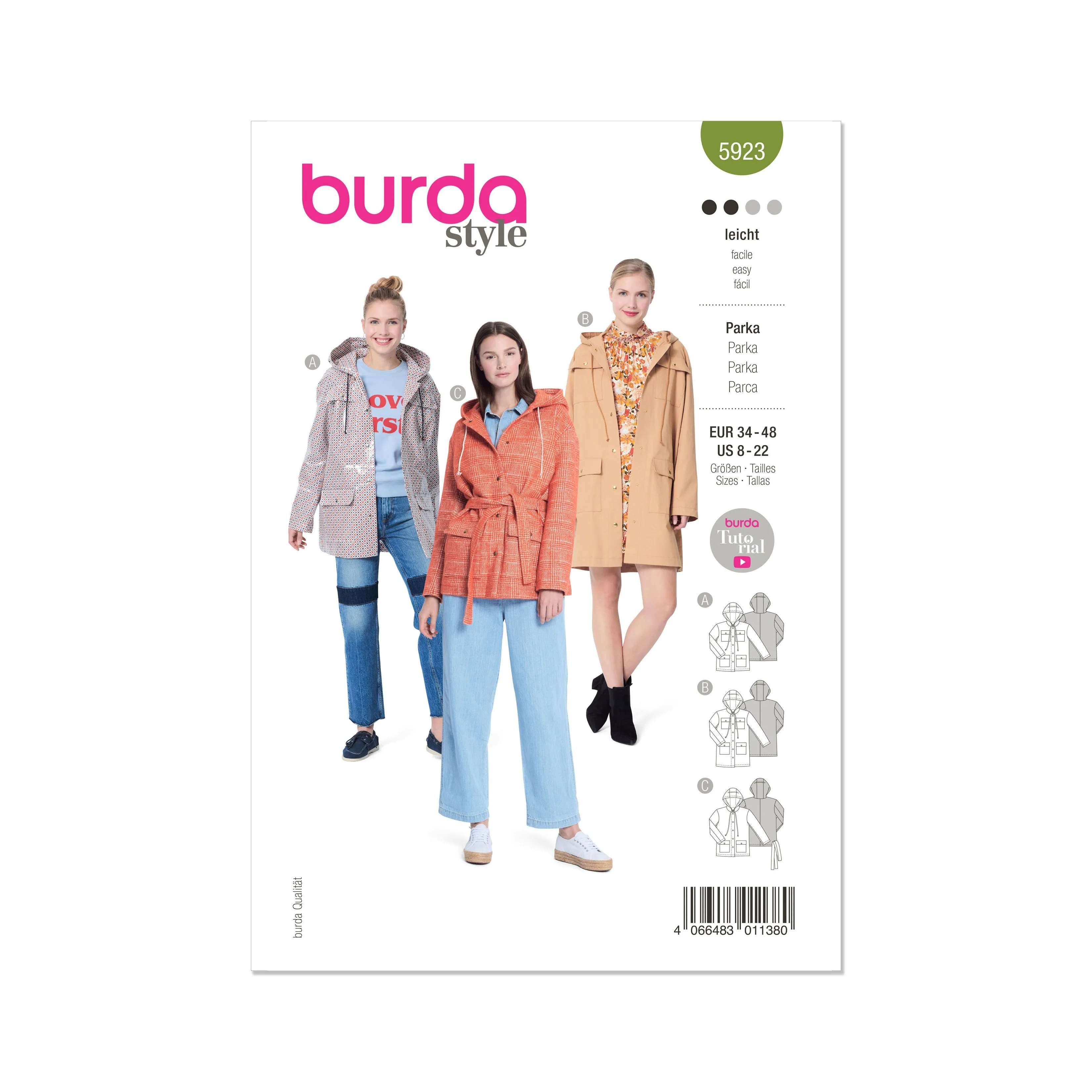 Burda Style Sewing Pattern 5923 Misses' Parka