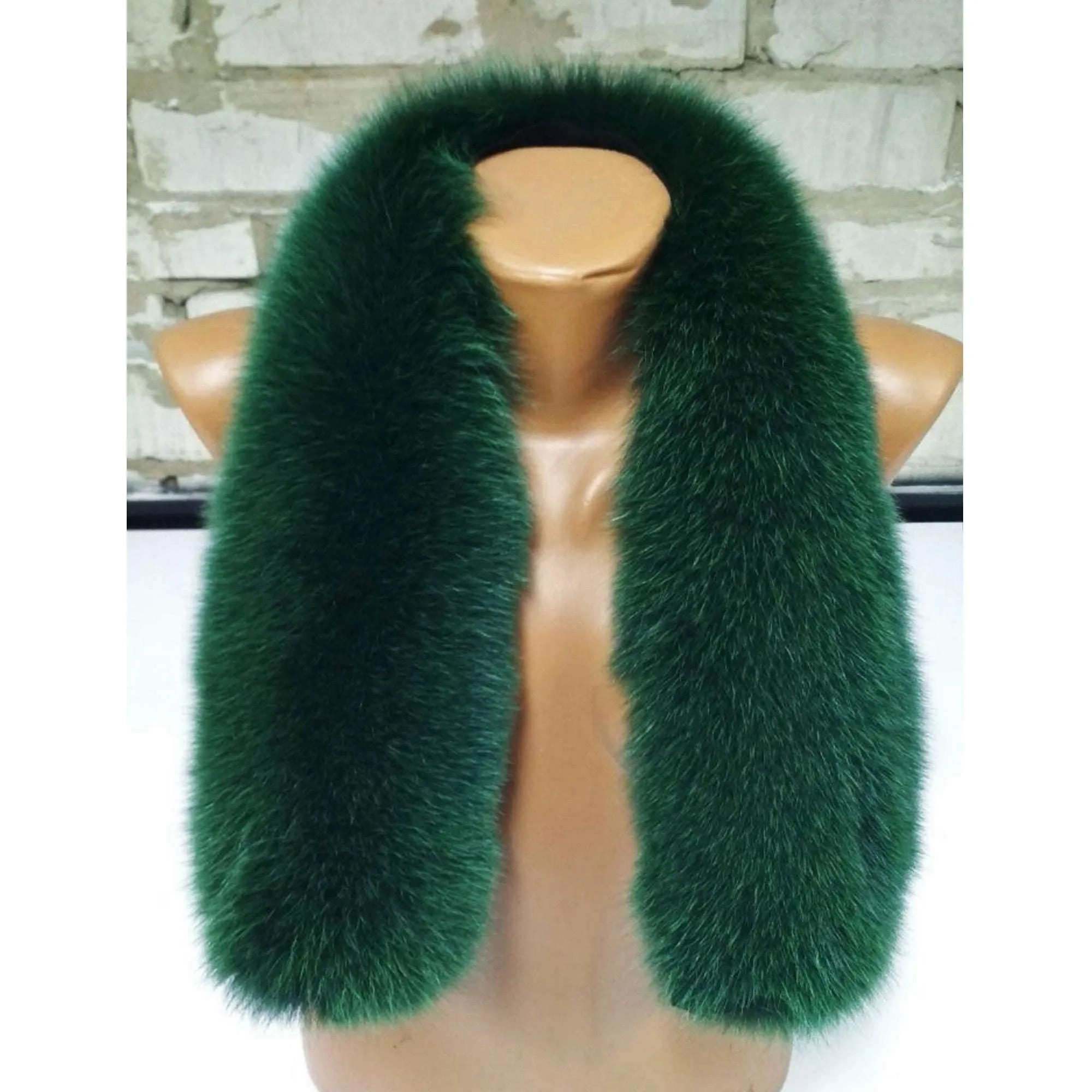 BY ORDER (not Tail) XL Extra Large Real Fox Fur Trim Hood, Green Fur collar trim, Fox Fur Collar, Fur Scarf, Fur Ruff, Fox Fur Hood, Jacket