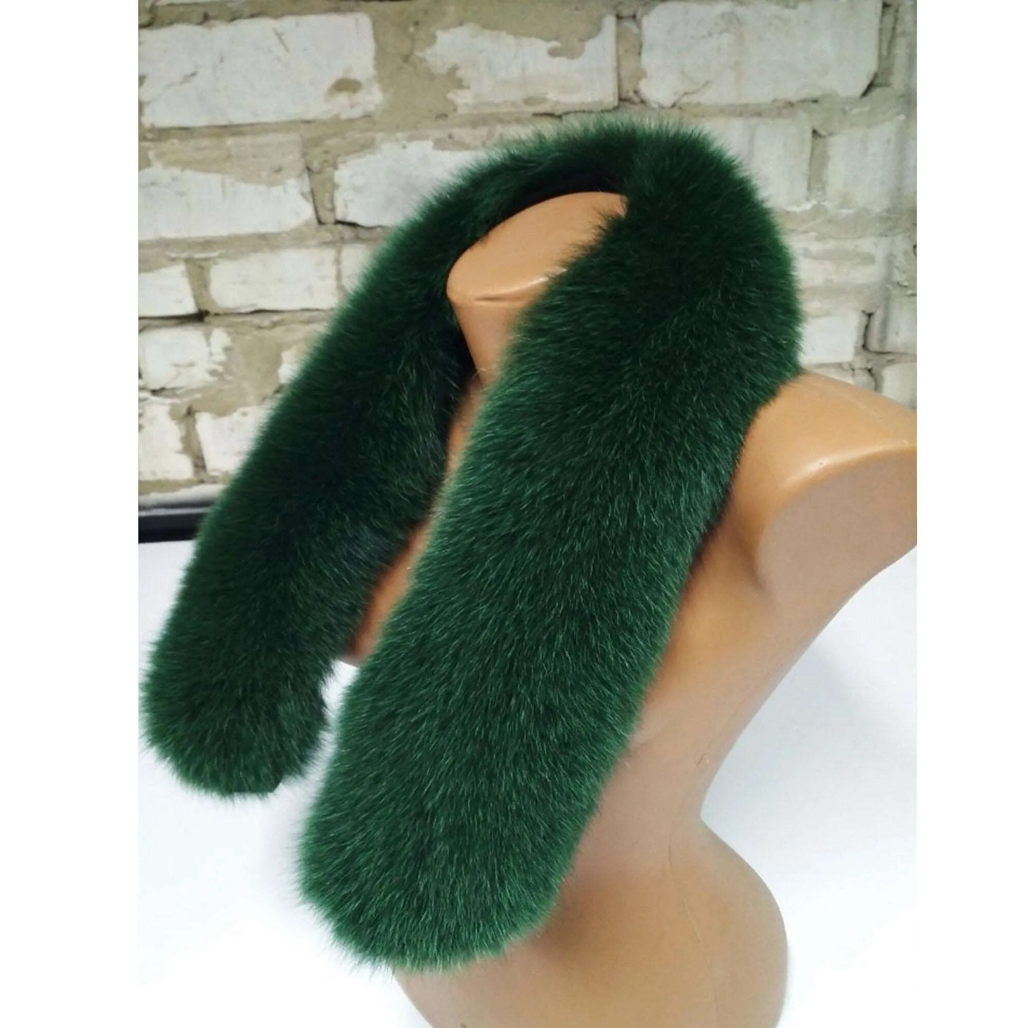 BY ORDER (not Tail) XL Extra Large Real Fox Fur Trim Hood, Green Fur collar trim, Fox Fur Collar, Fur Scarf, Fur Ruff, Fox Fur Hood, Jacket