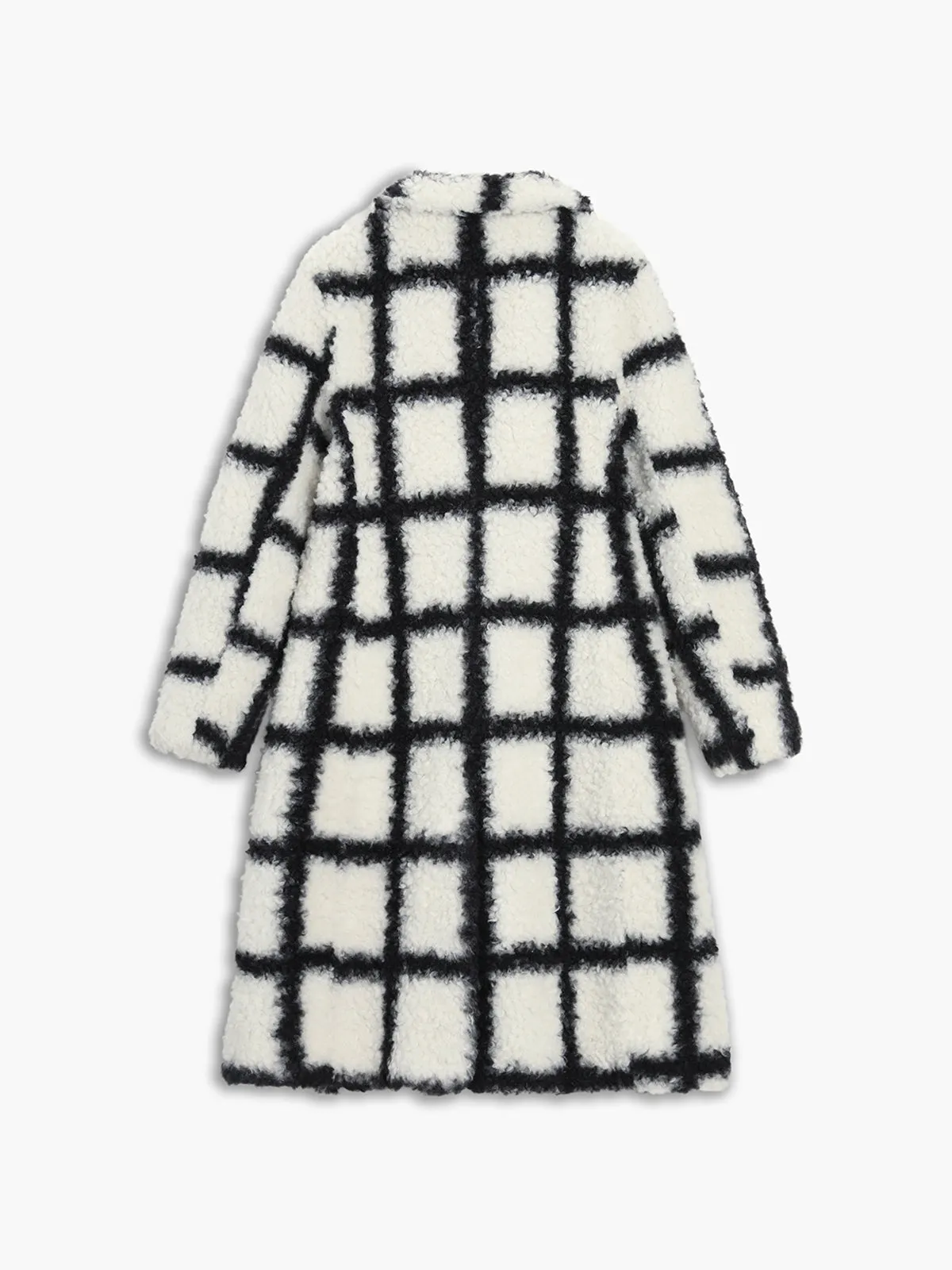 Checkered Button Graceful Sherpa Jacket