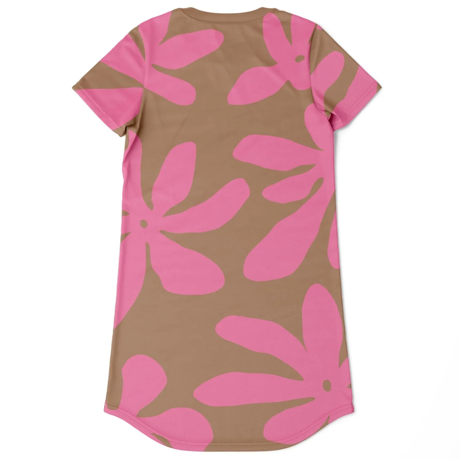 Deep Pink Abstract Flowers T-Shirt Dress