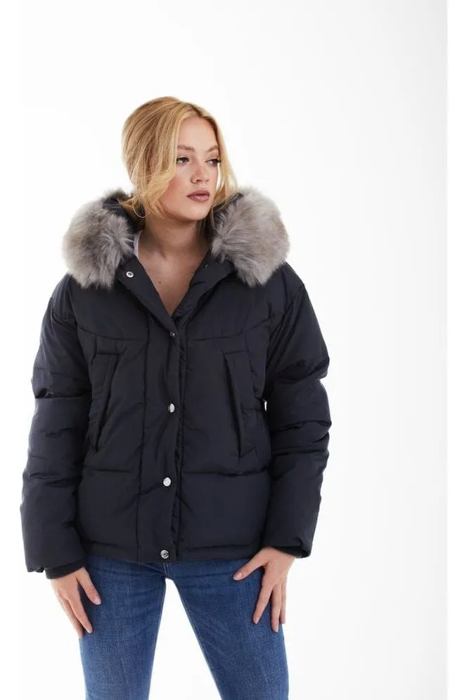 Double Second Charcoal Grey Oversized Dip Back Puffer