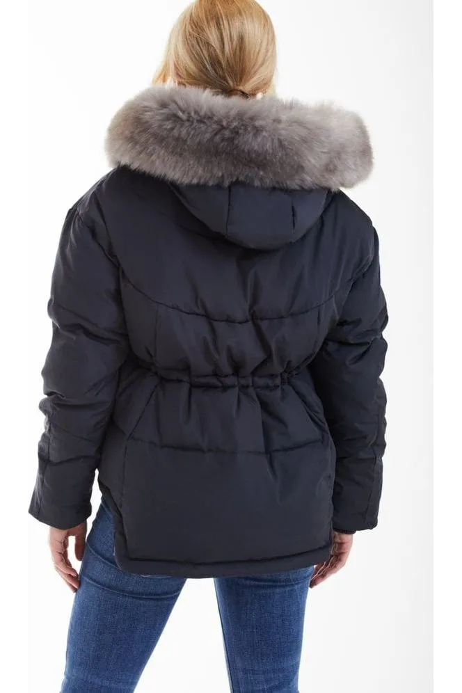 Double Second Charcoal Grey Oversized Dip Back Puffer