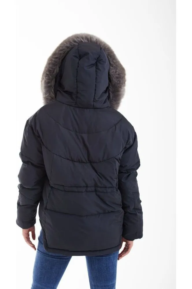 Double Second Charcoal Grey Oversized Dip Back Puffer