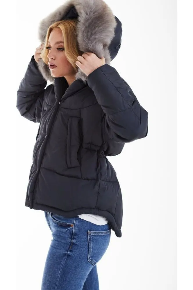 Double Second Charcoal Grey Oversized Dip Back Puffer