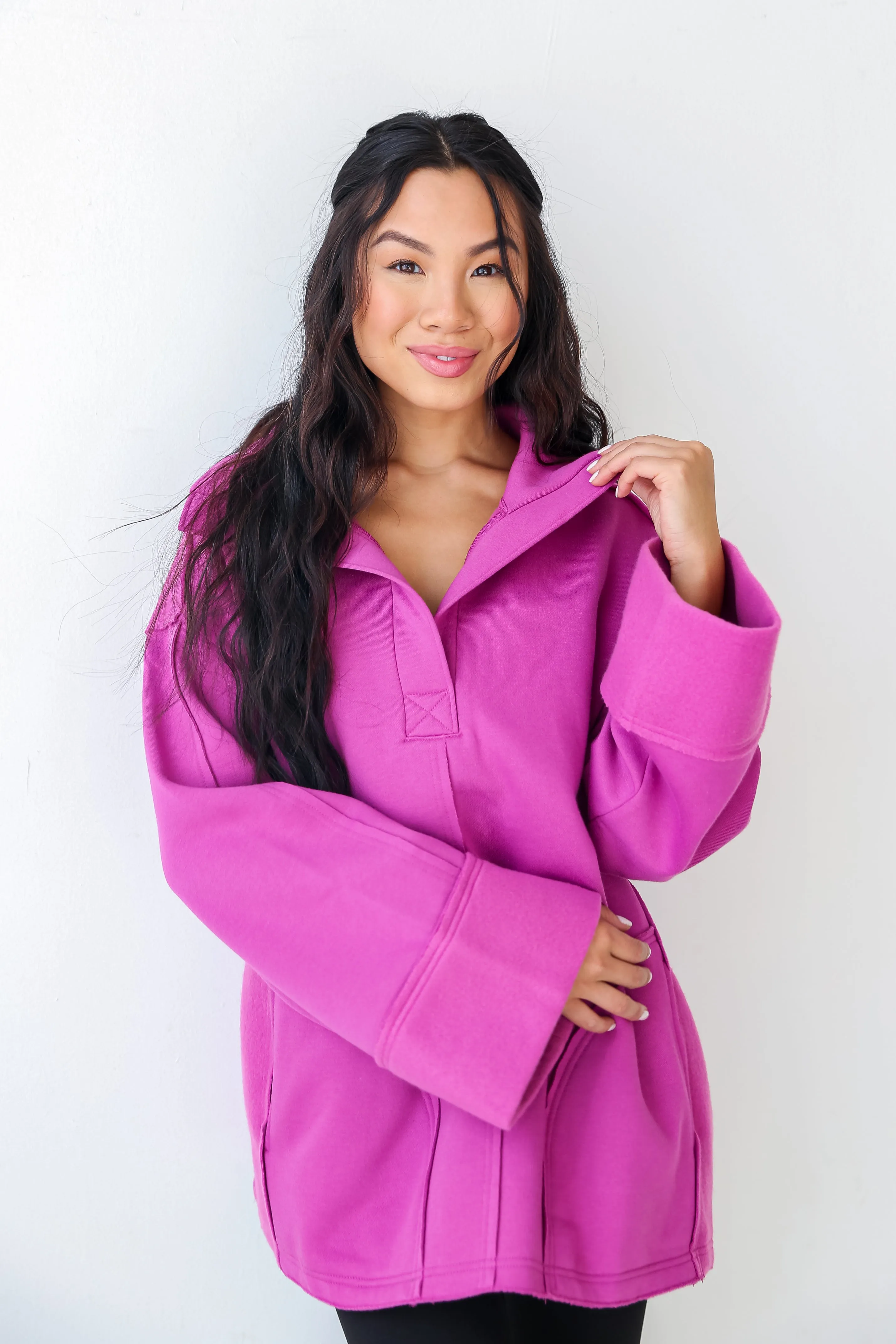 FINAL SALE - Warmest Hugs Purple Oversized Fleece Pullover