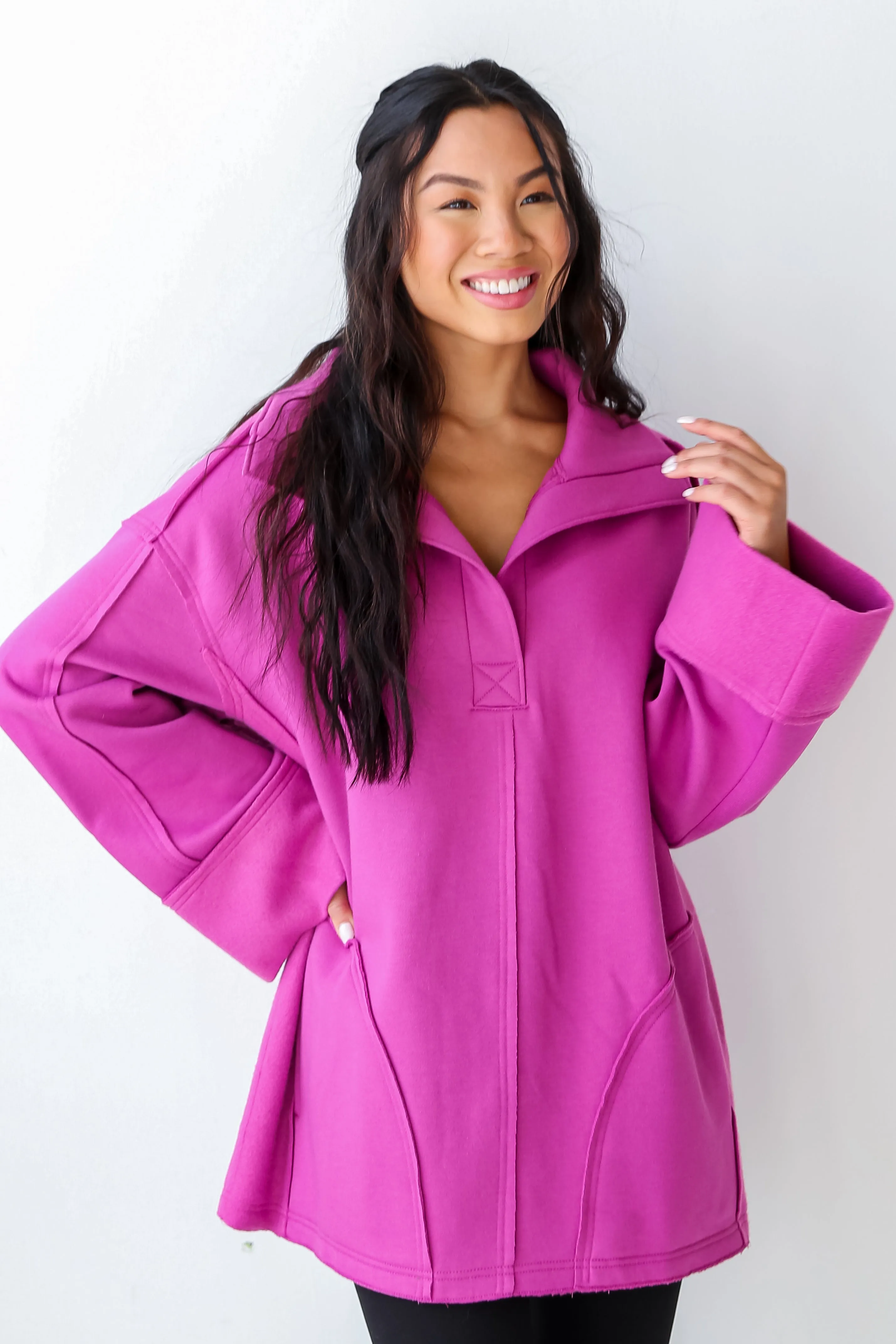 FINAL SALE - Warmest Hugs Purple Oversized Fleece Pullover