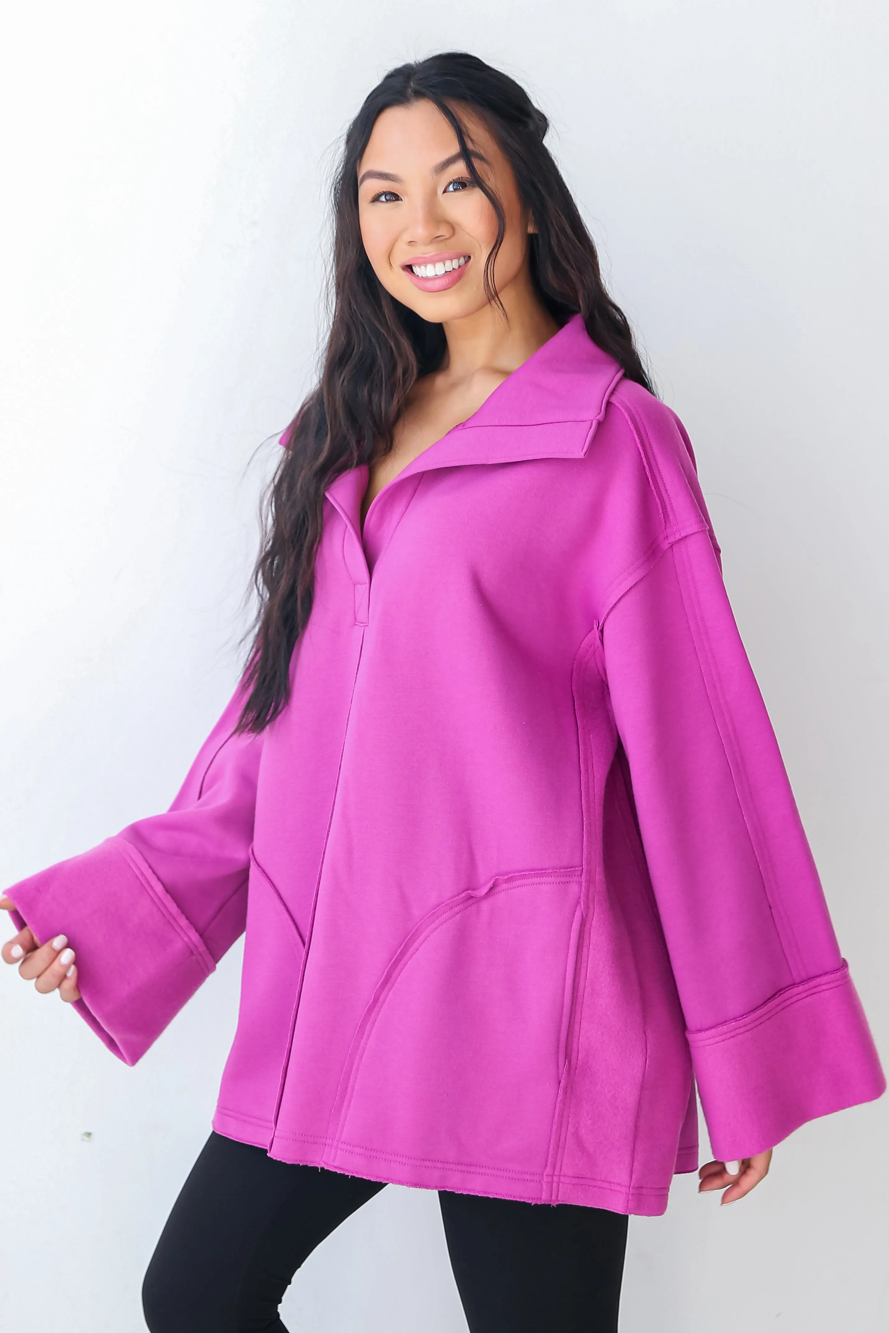 FINAL SALE - Warmest Hugs Purple Oversized Fleece Pullover