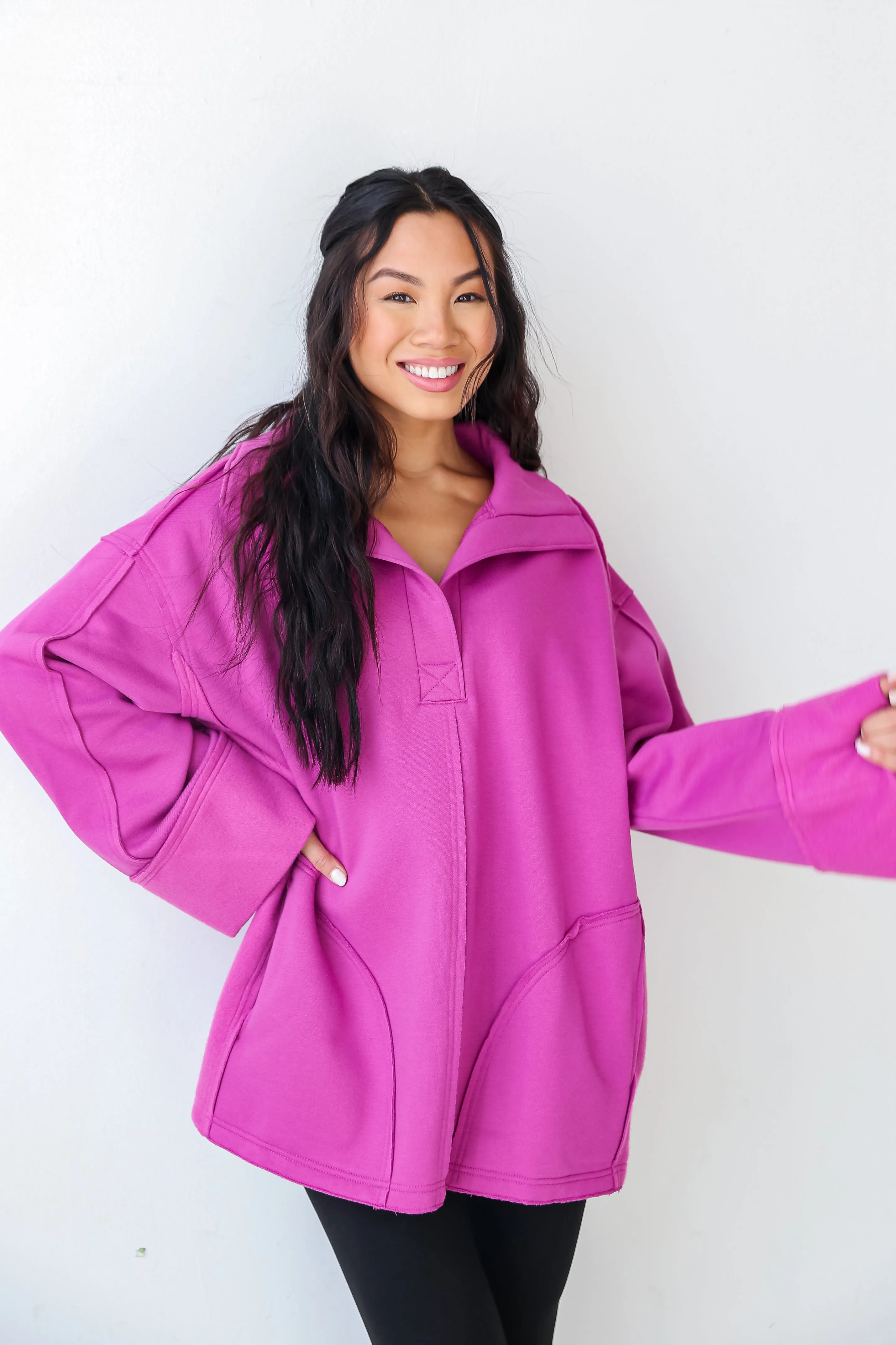 FINAL SALE - Warmest Hugs Purple Oversized Fleece Pullover