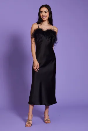 Flora Feather Slip Dress - Black