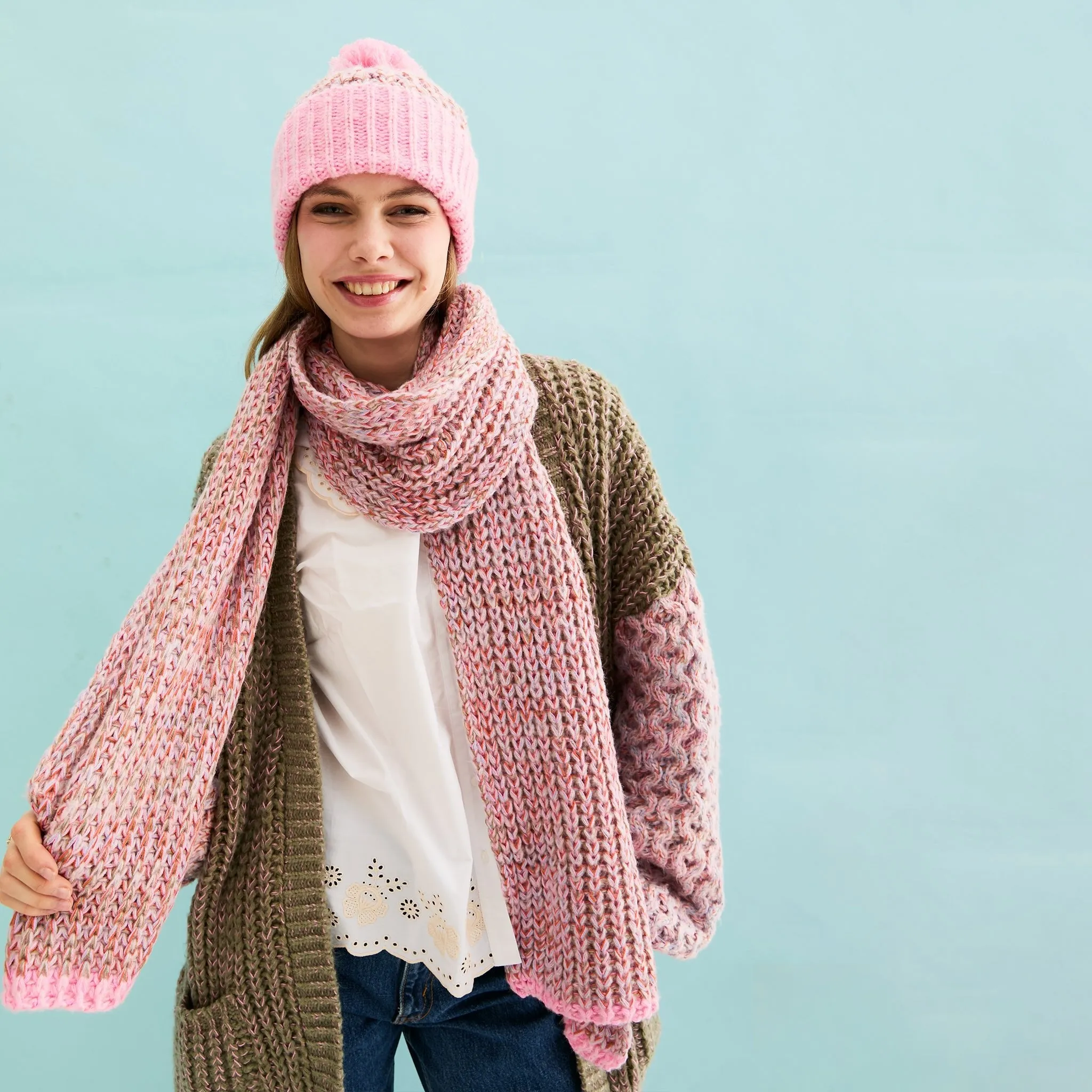 Florence Twist Oversized Knitted Scarf - Pink