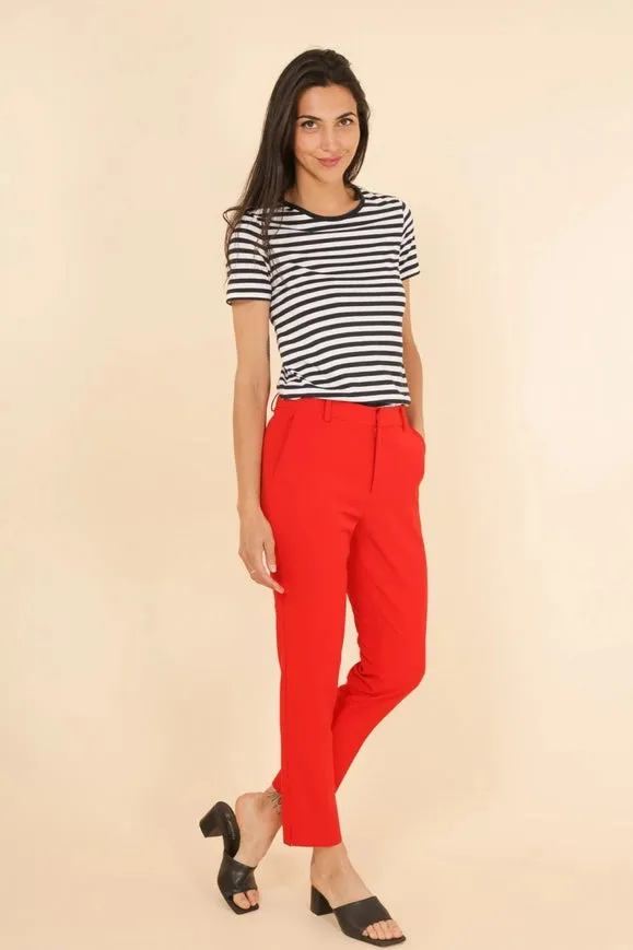 High Waist Cigarette Pants  Red