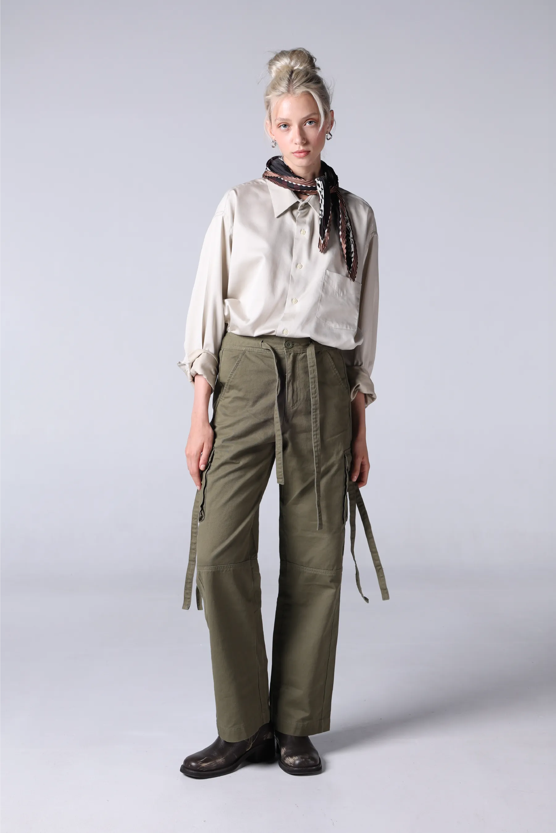 Jack Russel - Women Cargo Chino - Handwerk JF-333/OG Straight Fit Olive Green High Waisted