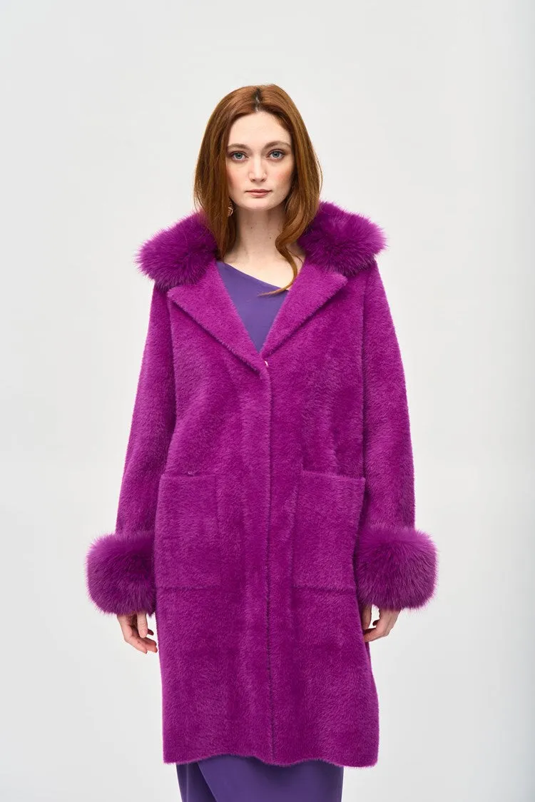 Joseph Ribkoff Feather Yarn and Faux Fur Sweater Coat