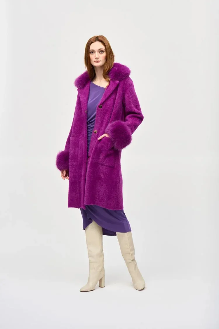 Joseph Ribkoff Feather Yarn and Faux Fur Sweater Coat