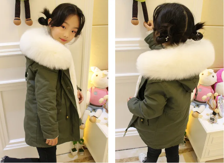 Kids Green Parka - White Fur