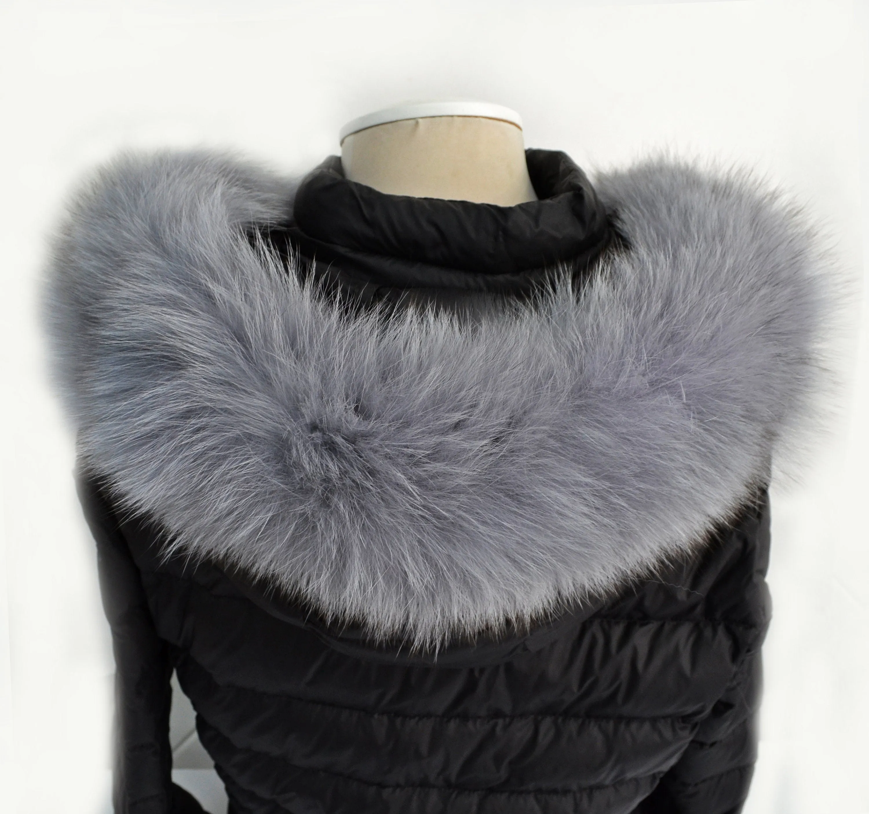 Large Gray Fox Fur Trim, Collar for Hood (PIECES), 80 cm