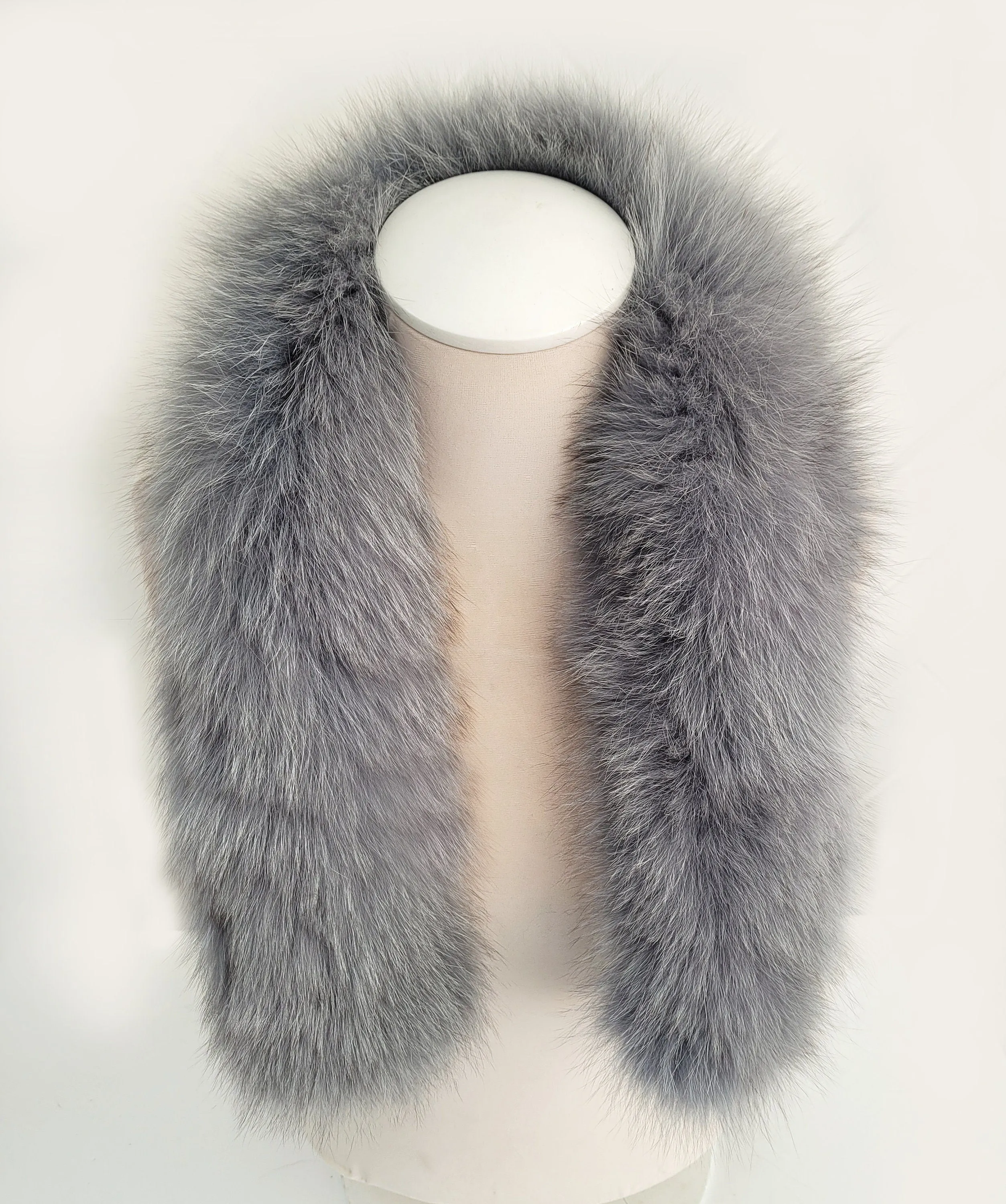 Large Gray Fox Fur Trim, Collar for Hood (PIECES), 80 cm