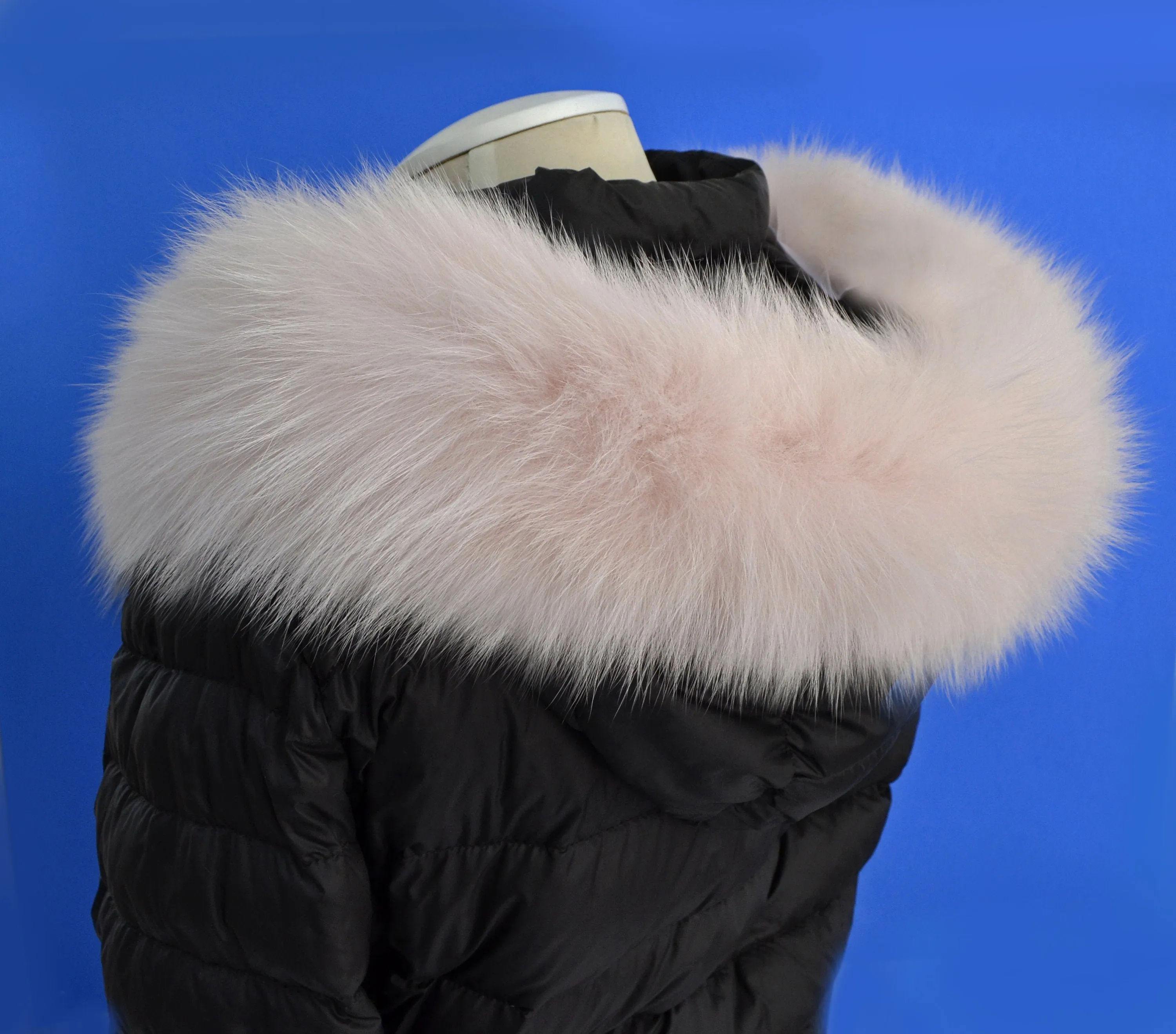 Large Light Pink Fox Fur Trim, Collar for Hood (PIECES), 80 cm