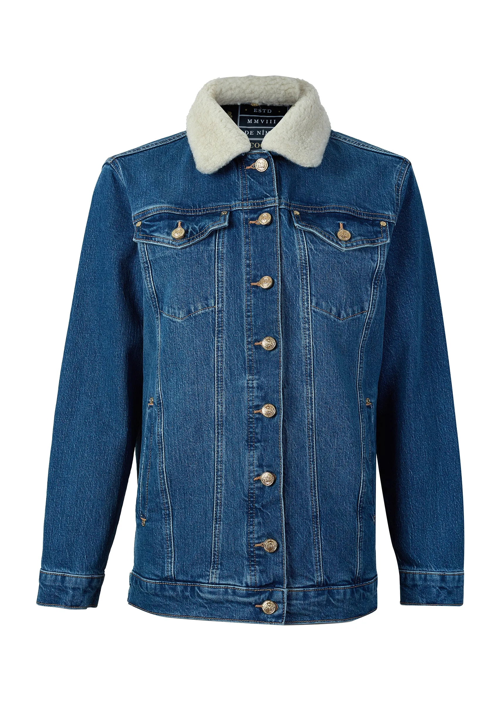 Longline Denim Jacket (Classic Indigo Sherpa)