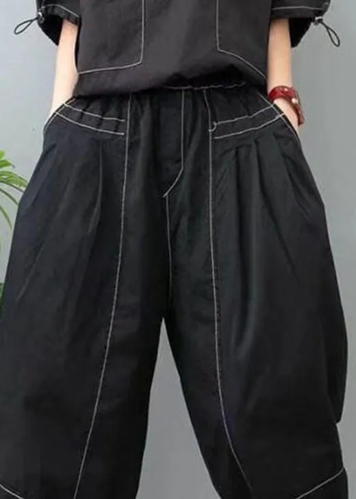 Loose Black high waist Patchwork Cotton Pants Spring