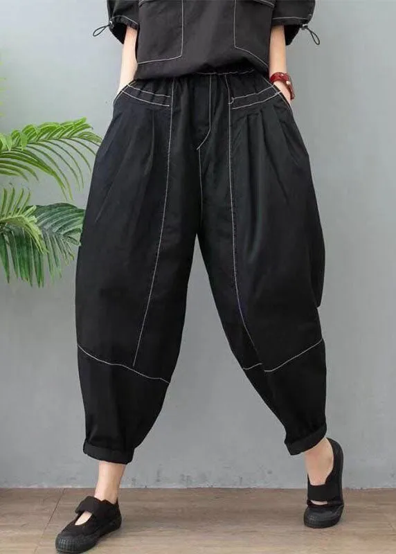 Loose Black high waist Patchwork Cotton Pants Spring