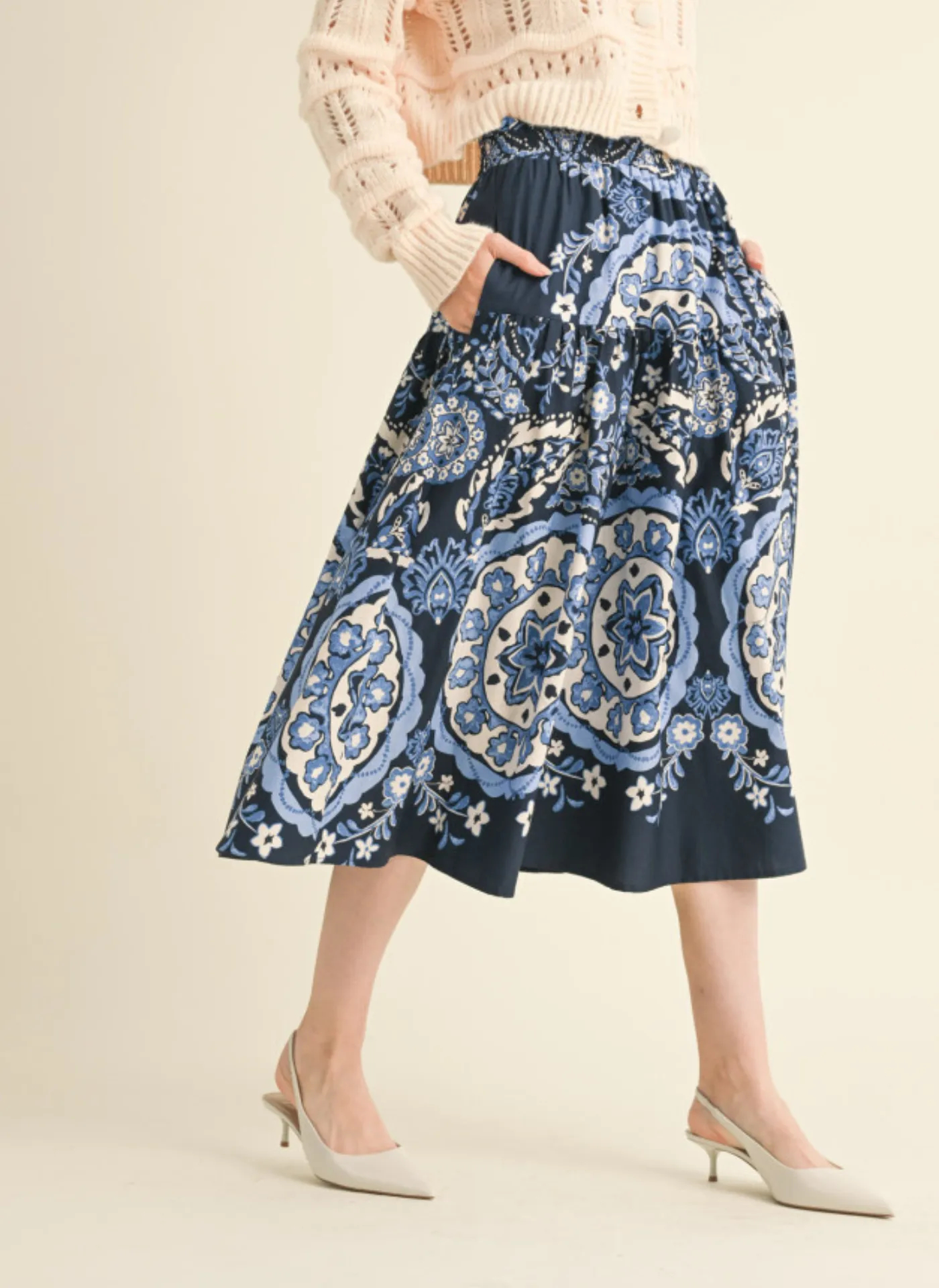 Medallion Print Midi Skirt