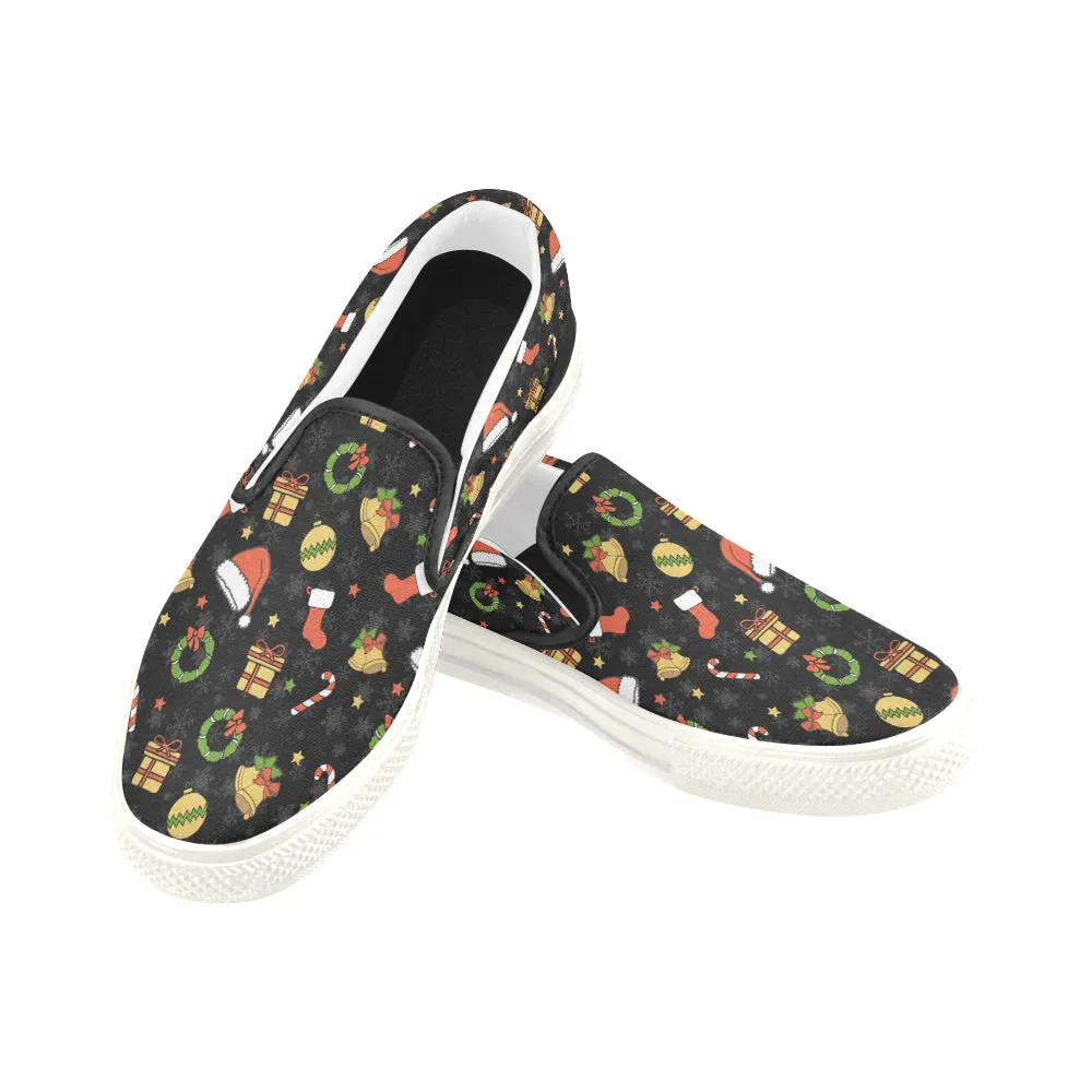 Men's Christmas Elements Print Canvas Slip On Shoes