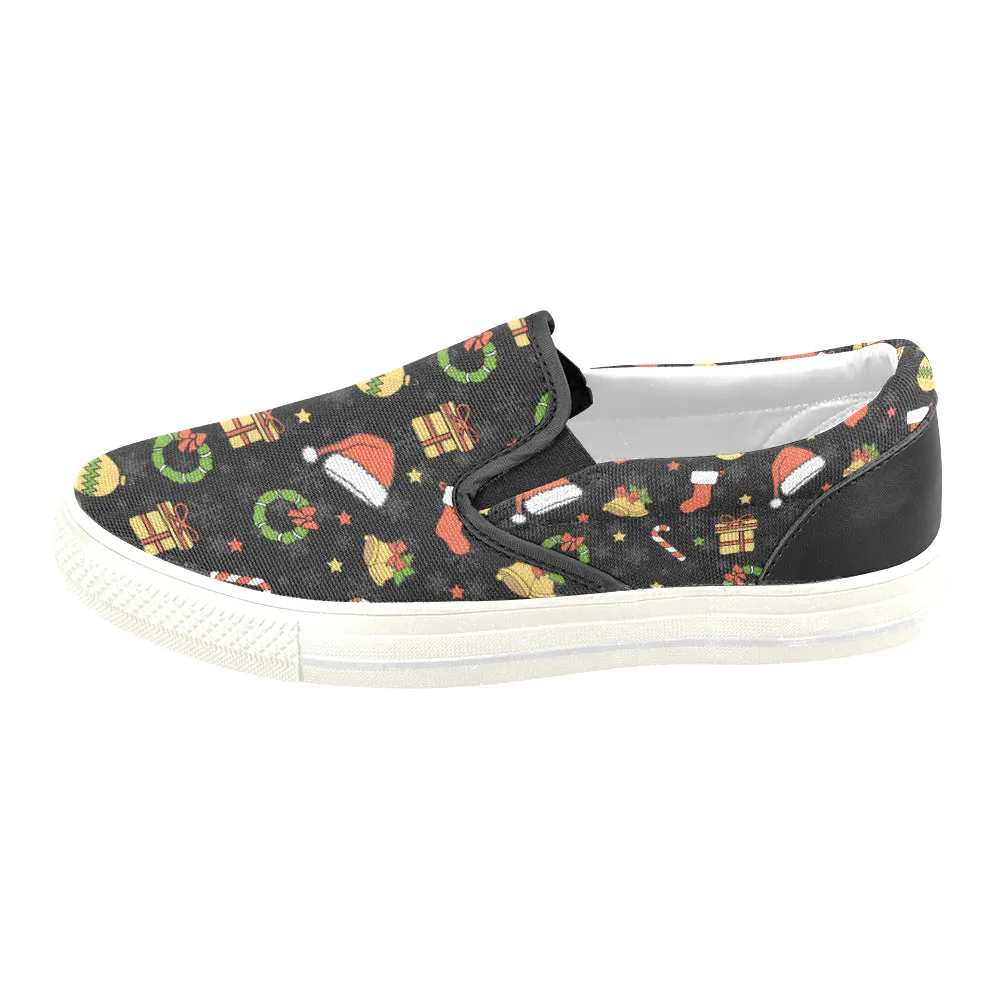 Men's Christmas Elements Print Canvas Slip On Shoes