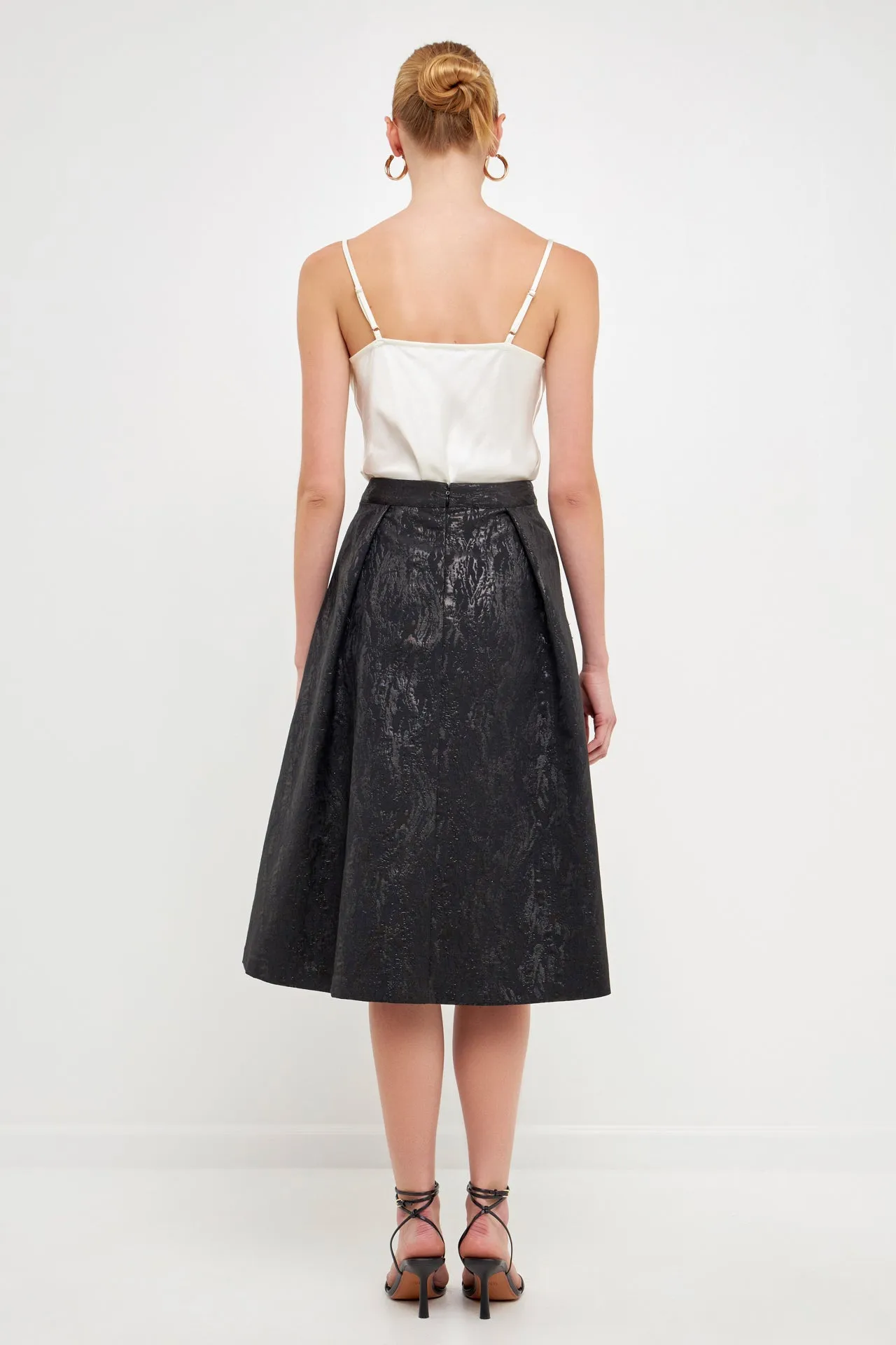 Metallic Jacquard Flare Midi Skirt