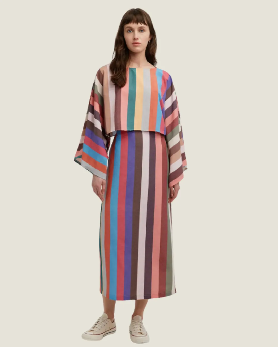 Multicolored Highrise Stripe Midi Skirt